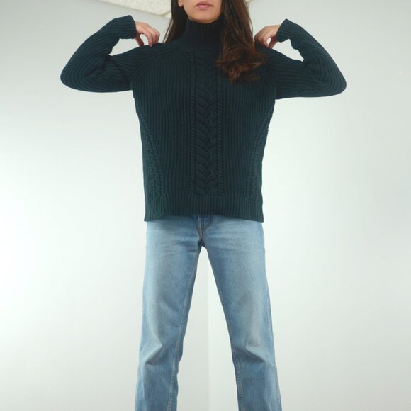 Lululemon Bring The Cozy Chunky Cotton Cable Knit Sweater, Black Turtleneck - Picture 4 of 16